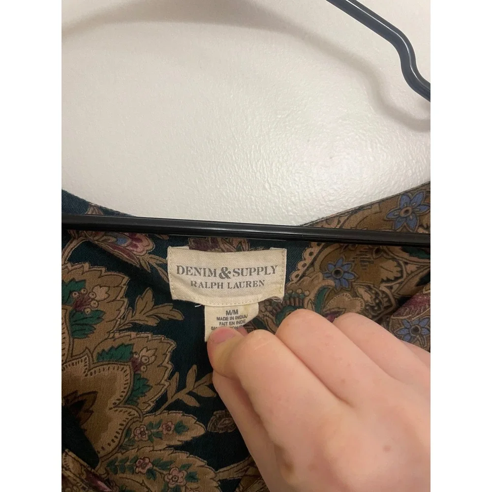 Ralph Lauren Denim Supply Green Boho Puff Sleeve Blouse V Neck